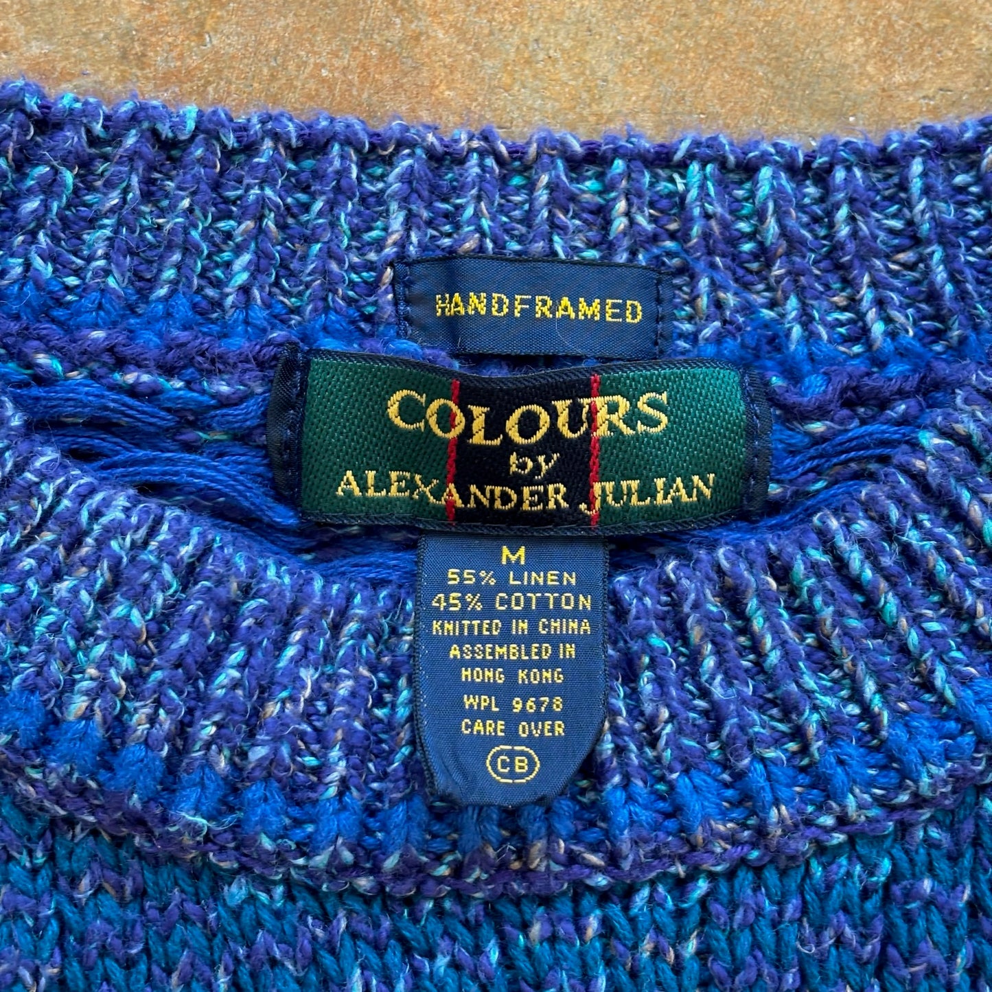 Colours Alexander Julian Heavyweight Knit Linen Blend Colorful Handframed Sweater 90's - S