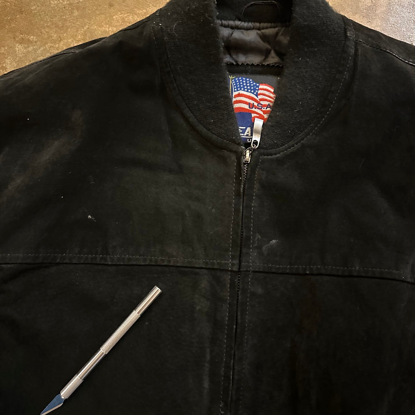 Leather Suede U.S. Army Sewn Patches Bomber Lined Jacket 90's - M