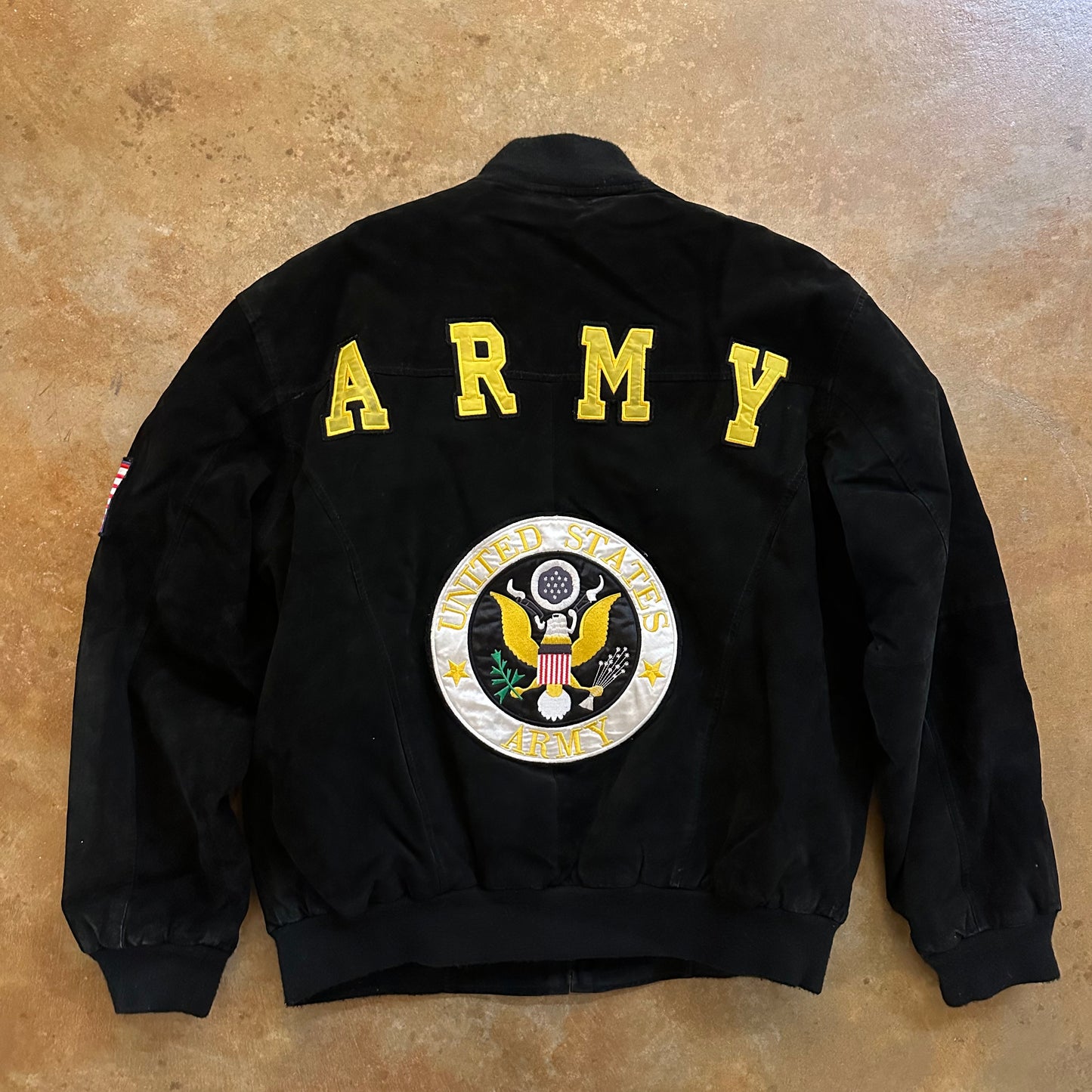 Leather Suede U.S. Army Sewn Patches Bomber Lined Jacket 90's - M