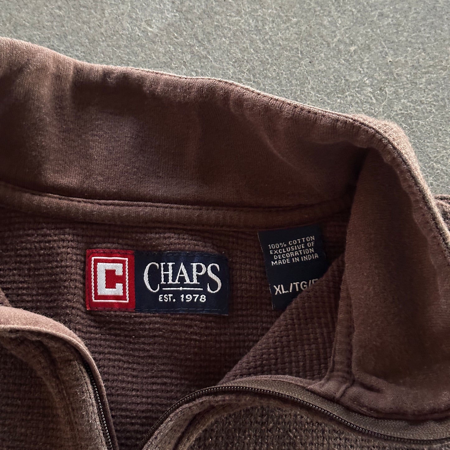 Chaps Brown Earth Tone 1/4 Quarter Zip Pullover Sweatshirt 90's - XL