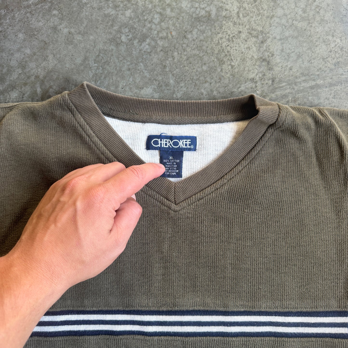 Cherokee Waffle Knit Stripe Surf Sweater Long Sleeve Shirt 00's - XL