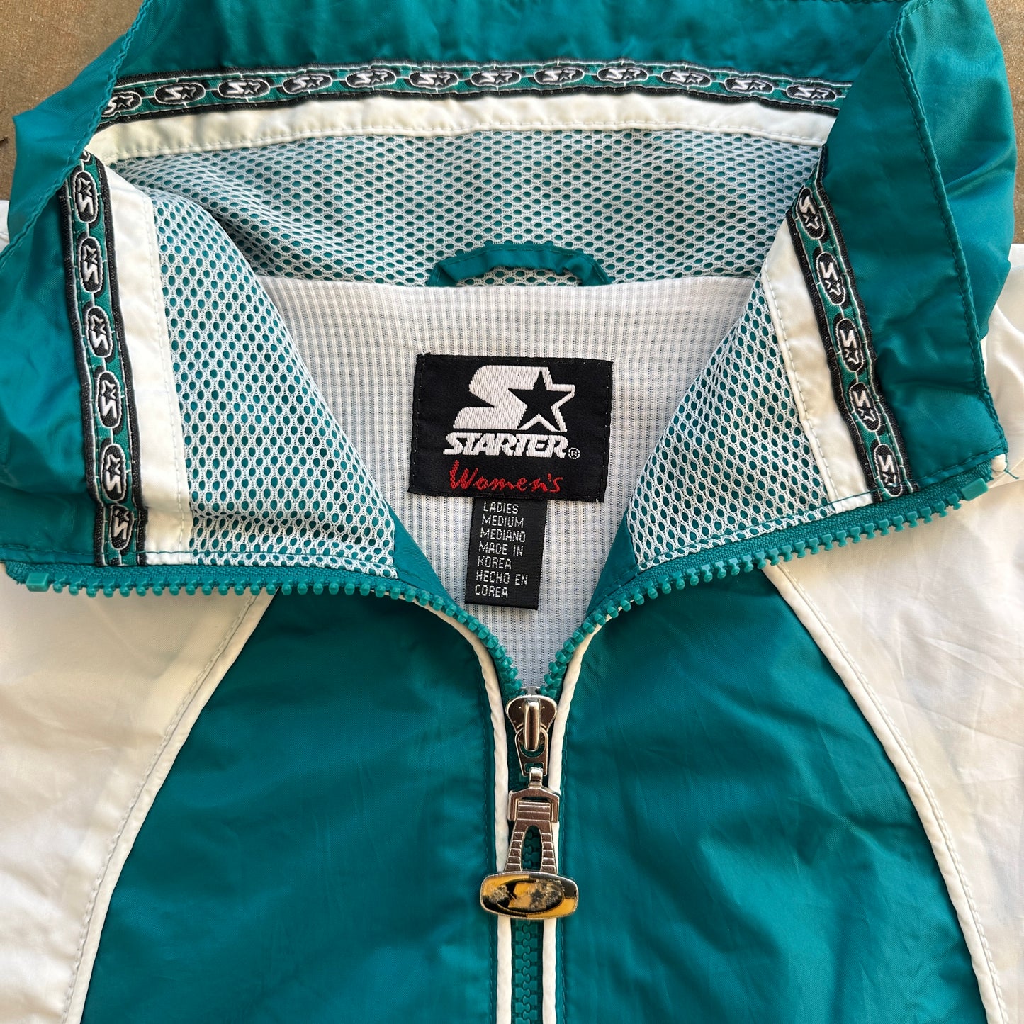 Starter Women's Teal White Interchange Stripe Windbreaker Jacket 90's - Womens M