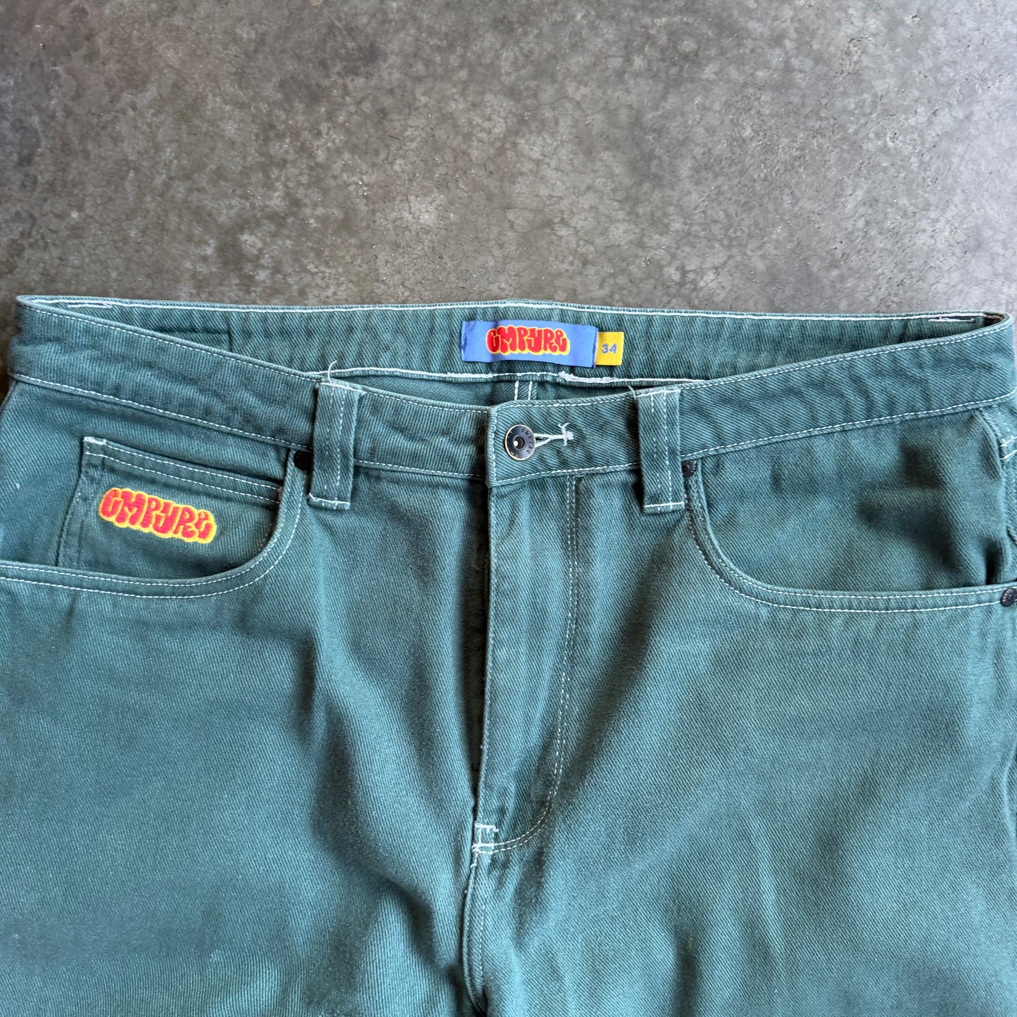 Empyre Double Knee Green Denim Pants w/ Pyro Surf Patch - 34