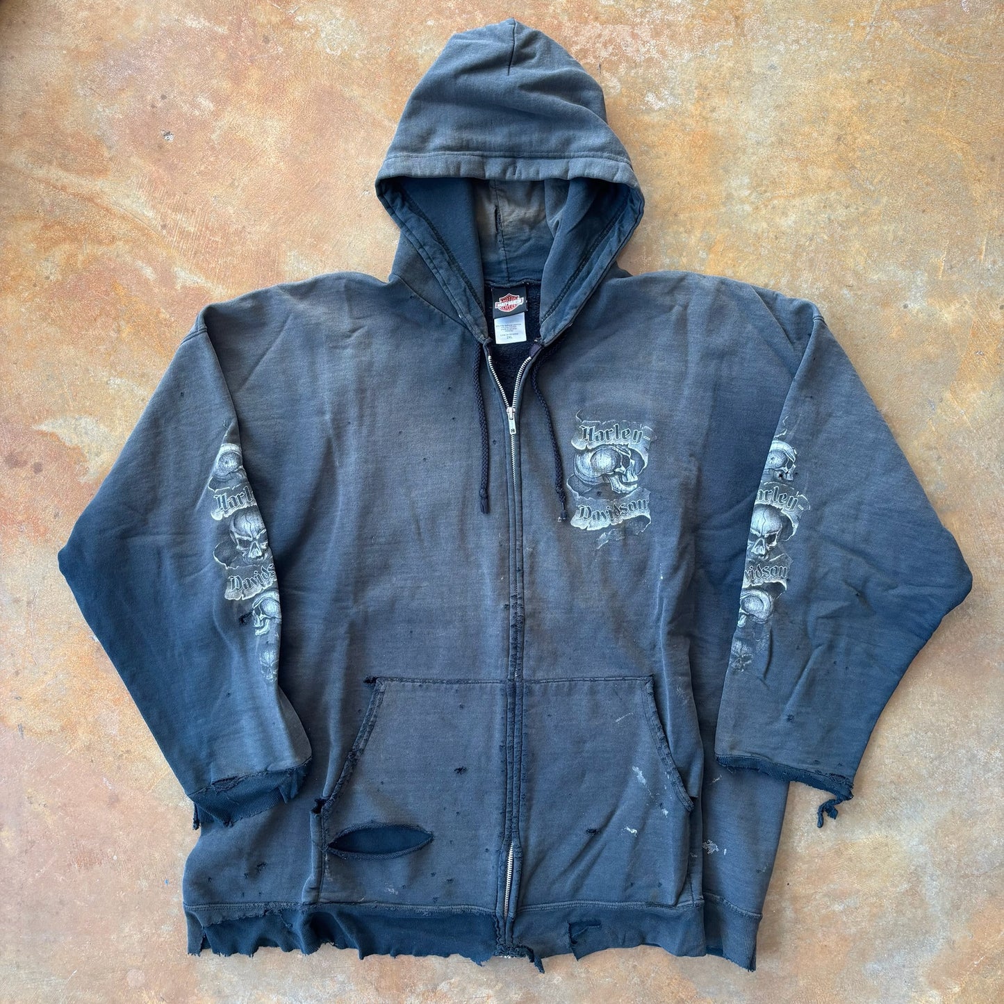 Harley Davidson Surdyke Distressed Grunge Hooded Jacket 00's - 2XL
