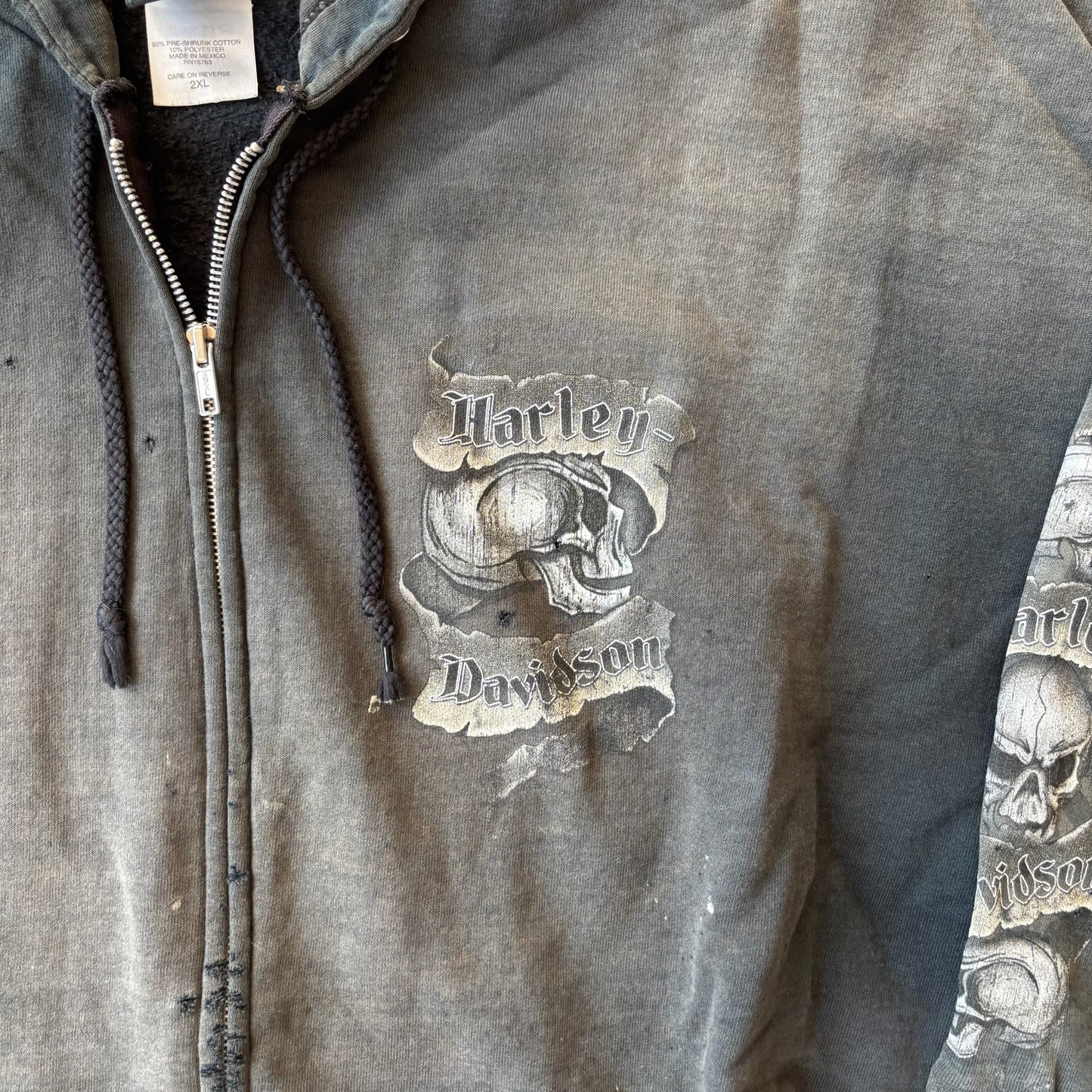 Harley Davidson Surdyke Distressed Grunge Hooded Jacket 00's - 2XL