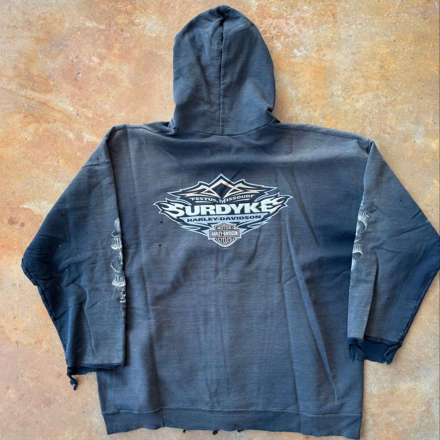 Harley Davidson Surdyke Distressed Grunge Hooded Jacket 00's - 2XL