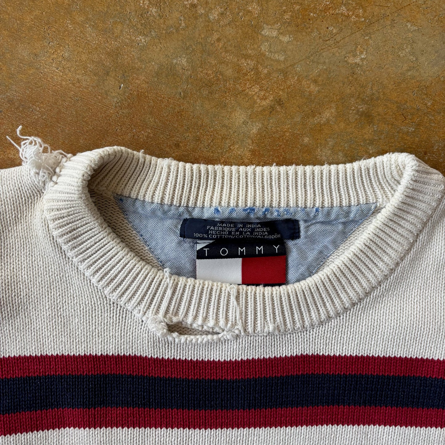 Tommy Hilfiger Thrashed Knitted Striped Crewneck Sweater 90's - XL