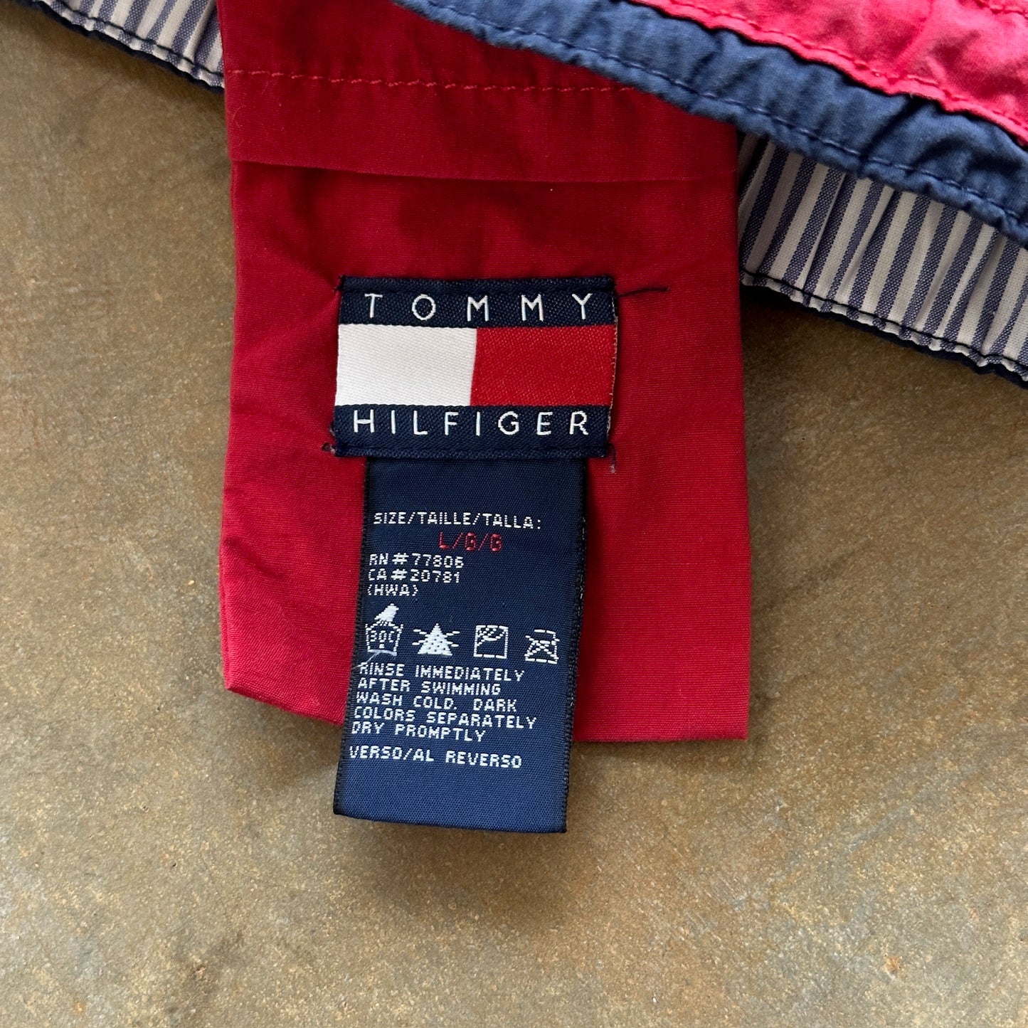 Tommy Hilfiger Big Flag Swim Trunks Seersucker Bottoms 90's - L