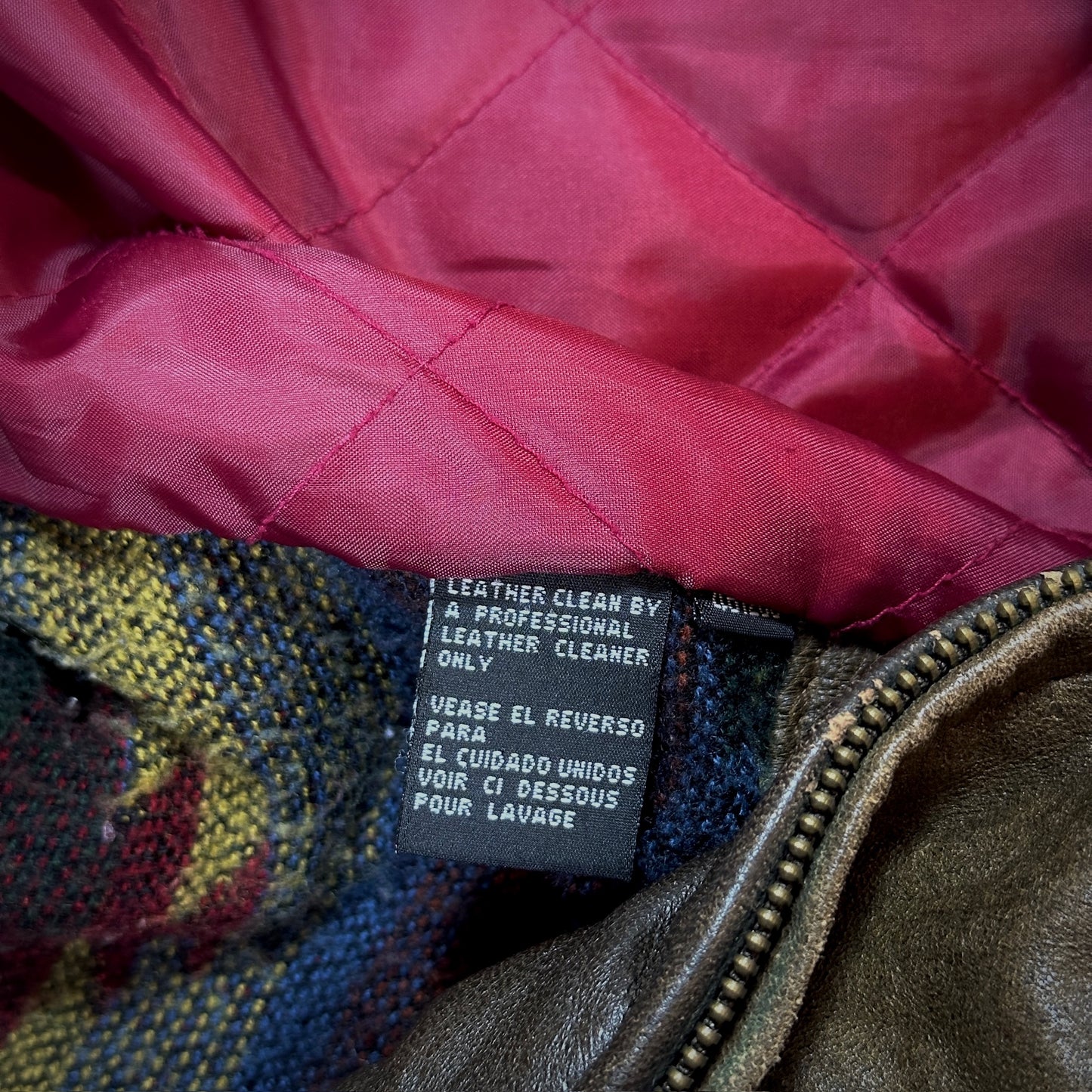 Context Brown Leather Bomber Jacket Blanket Lined 90's - L