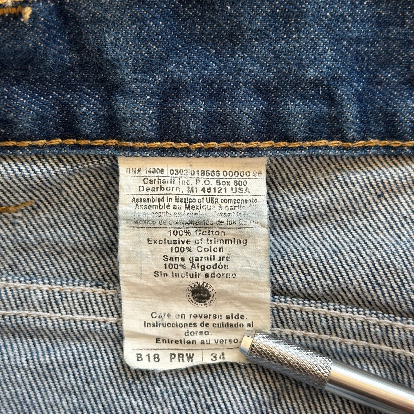 Carhartt Dark Wash Work Wear Utility Jeans B18 PRW 00's - 33