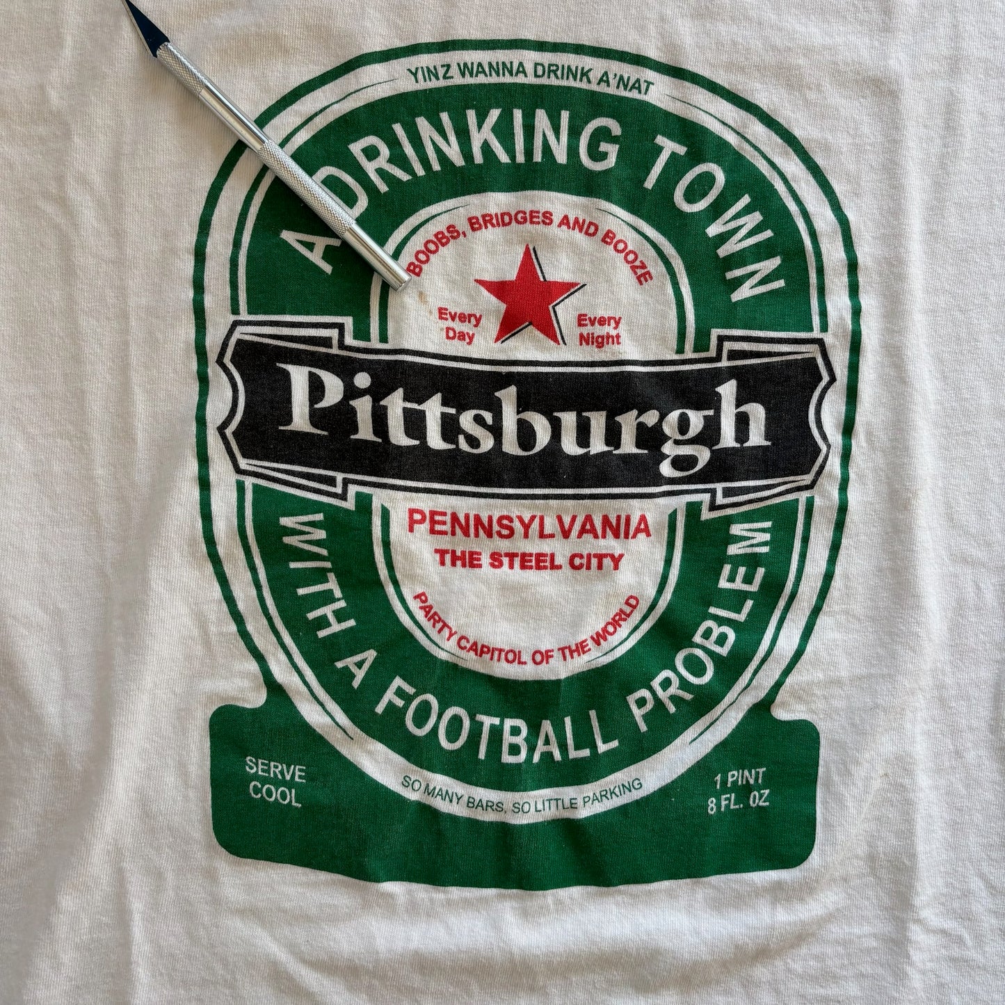 Pittsburgh Heineken Parody Shirt Drinking Town Football Problem Graphic Shirt 90's - L