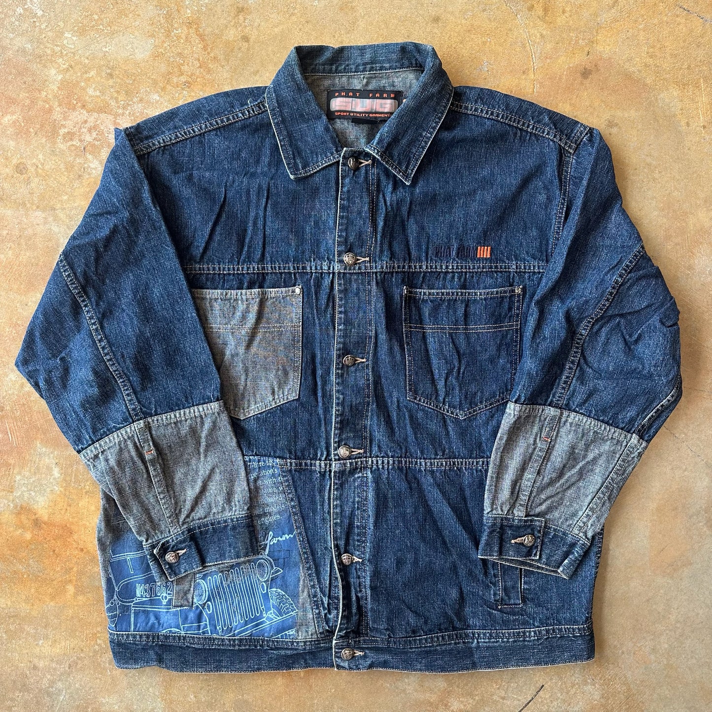 Phat Farm Embroidered Patchwork Jean Jacket 90's - 2XL