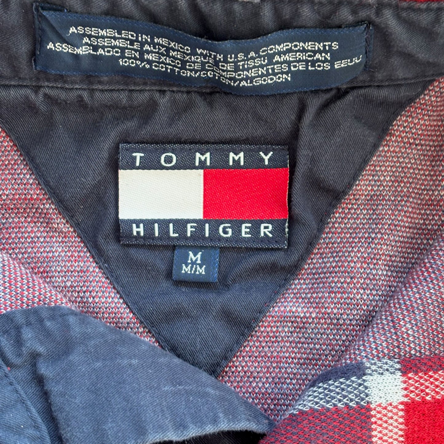 Tommy Hilfiger Long Sleeve Plaid Crest Logo Rugby Style Shirt 90's - S