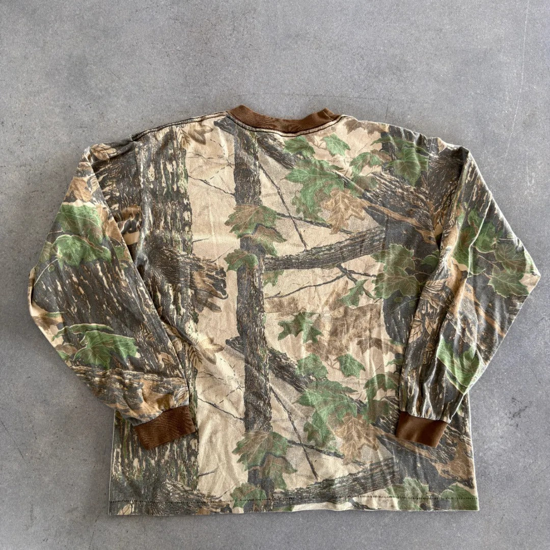 Distressed Faded Camo Realtree Pattern Pocket Shirt 80's - L