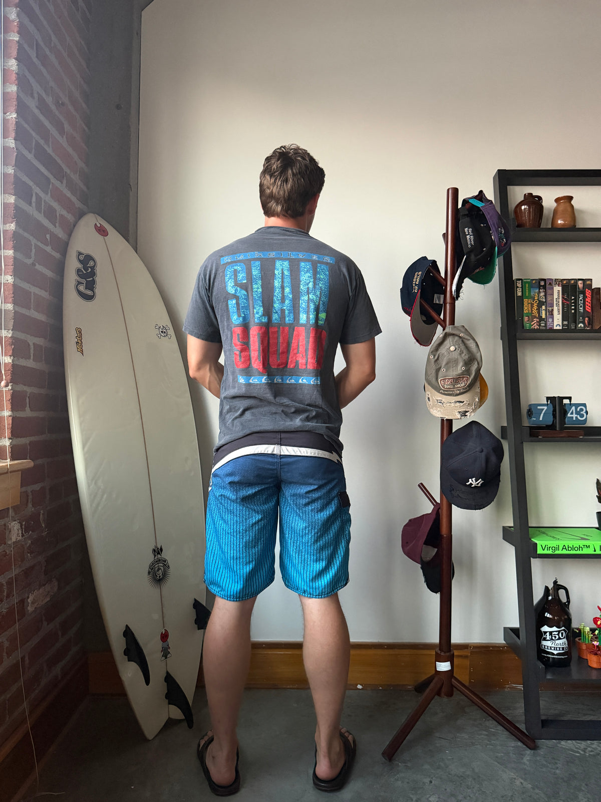 Quiksilver Slam Squad RARE Sun Faded Distressed Graphic Surf Shirt 90's - M