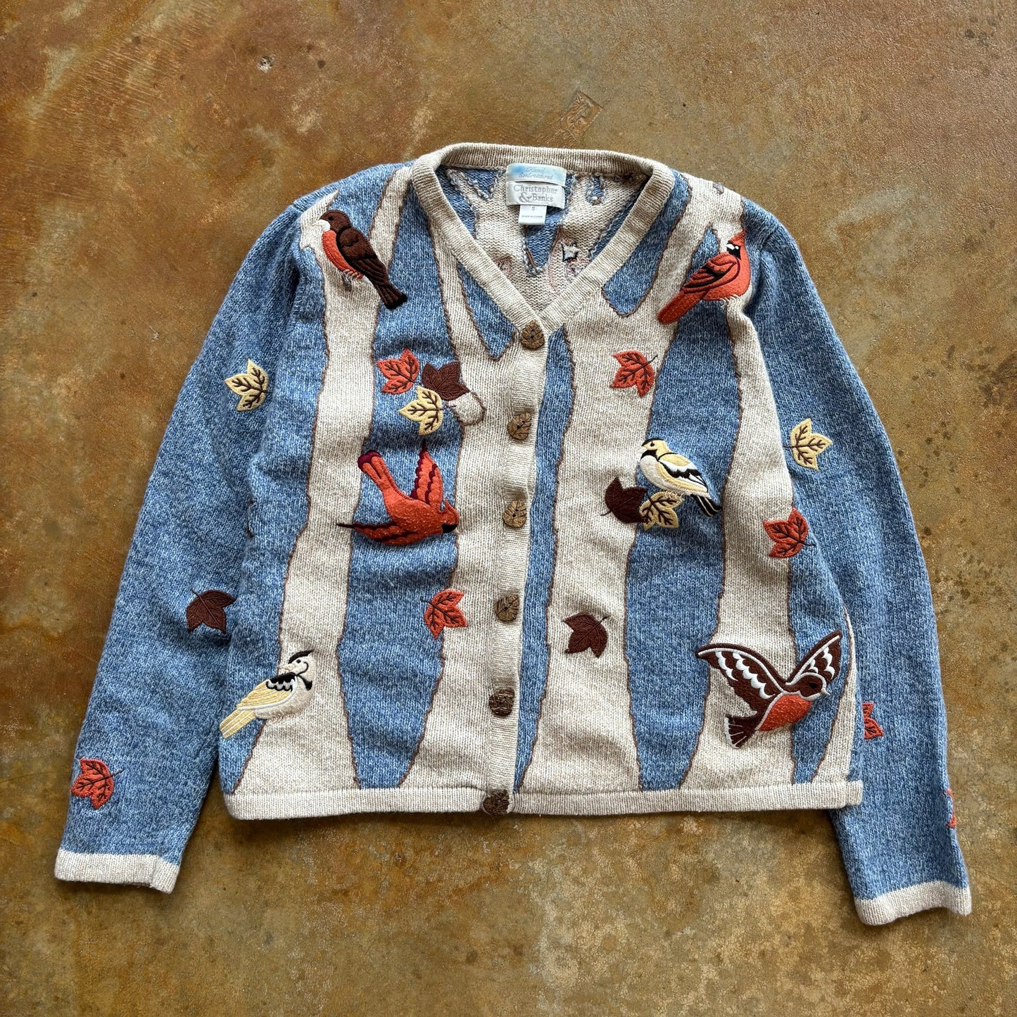 Christopher and Banks Knit Sweater Cardigan Bird Fall Nature Scenery 90's - S