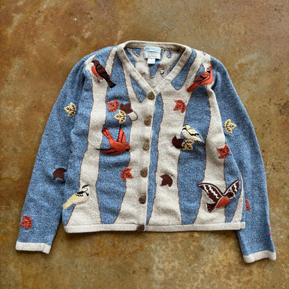 Christopher and Banks Knit Sweater Cardigan Bird Fall Nature Scenery 90's - S