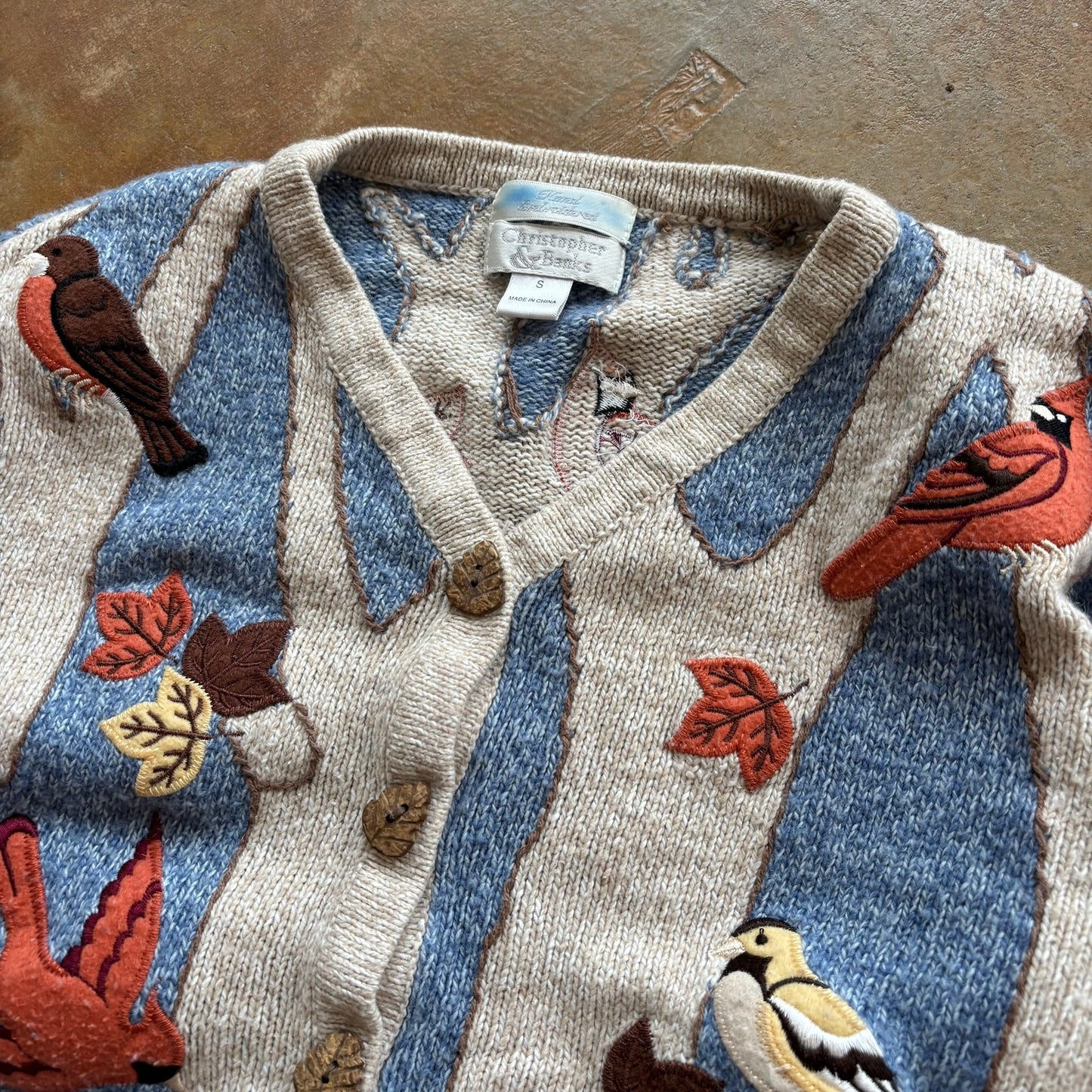 Christopher and Banks Knit Sweater Cardigan Bird Fall Nature Scenery 90's - S