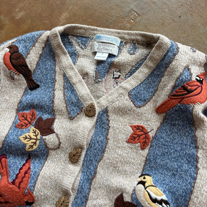 Christopher and Banks Knit Sweater Cardigan Bird Fall Nature Scenery 90's - S