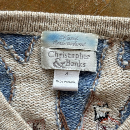 Christopher and Banks Knit Sweater Cardigan Bird Fall Nature Scenery 90's - S