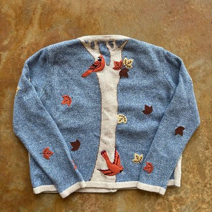 Christopher and Banks Knit Sweater Cardigan Bird Fall Nature Scenery 90's - S