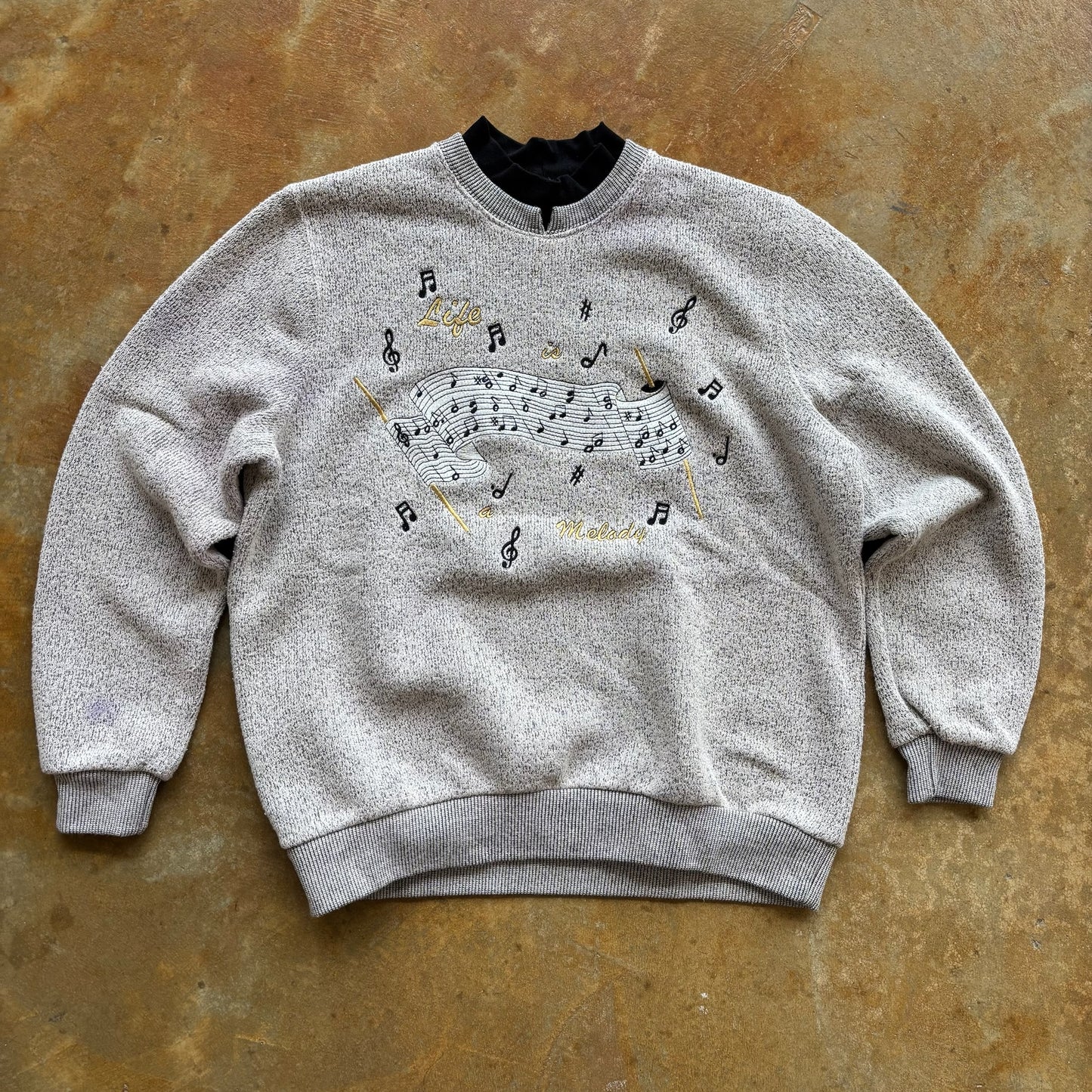 Bonworth Embroidered Grandma Sweater 'Life is a Melody' Music 90's - S Petite