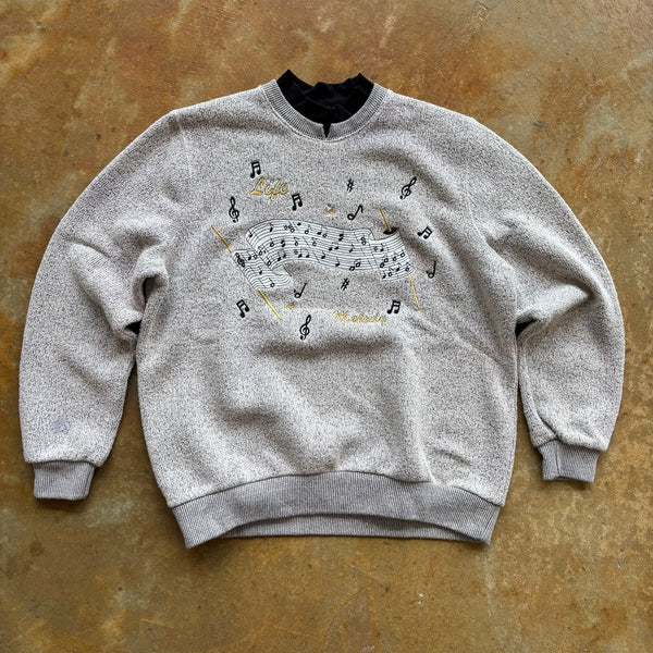 Bonworth Embroidered Grandma Sweater 'Life is a Melody' Music 90's - S Petite