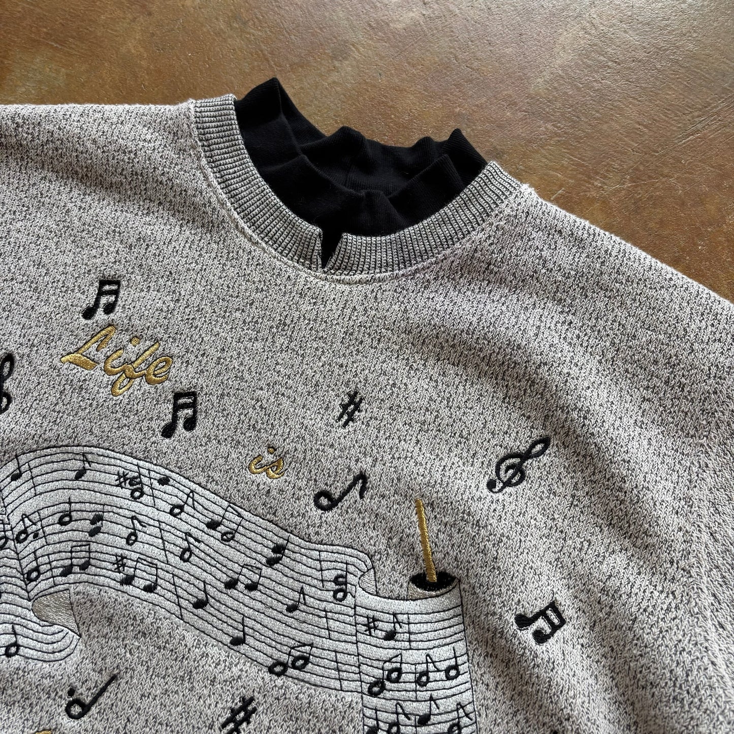 Bonworth Embroidered Grandma Sweater 'Life is a Melody' Music 90's - S Petite