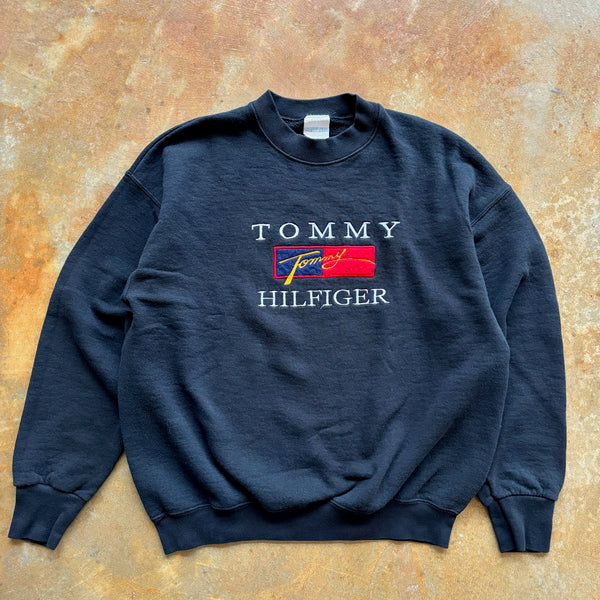 Tommy Hilfiger Embroidered Spellout Big Flag Sweatshirt Pullover 90's - L
