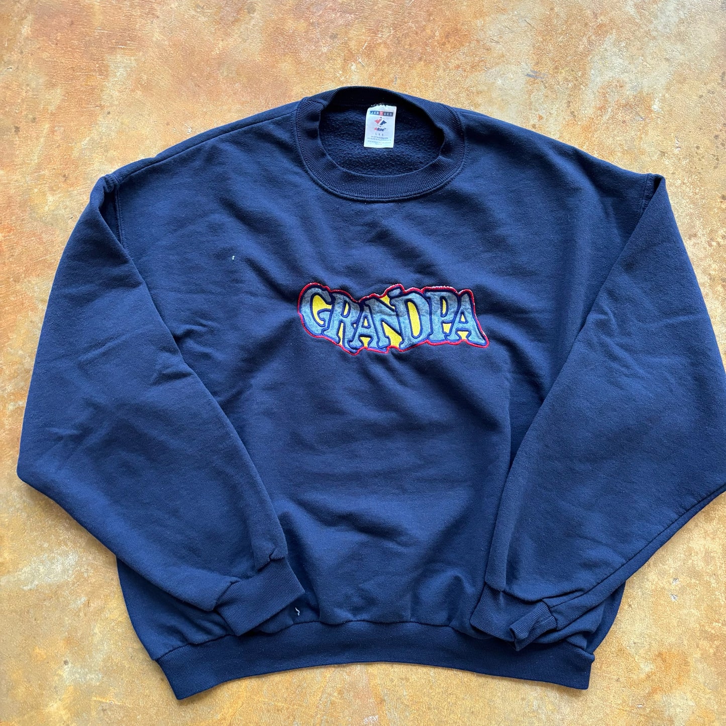 Grandpa Comic Cartoon Script Spellout Superhero Crewneck Sweatshirt 90's - L