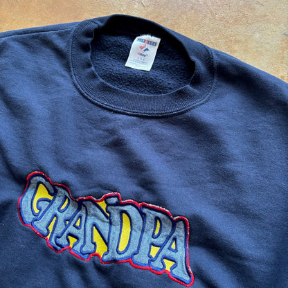 Grandpa Comic Cartoon Script Spellout Superhero Crewneck Sweatshirt 90's - L