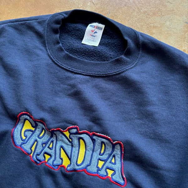 Grandpa Comic Cartoon Script Spellout Superhero Crewneck Sweatshirt 90's - L hover