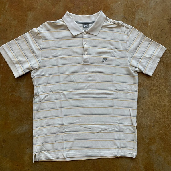 Nike Striped White Yellow Polo Shirt 00's - 2XL