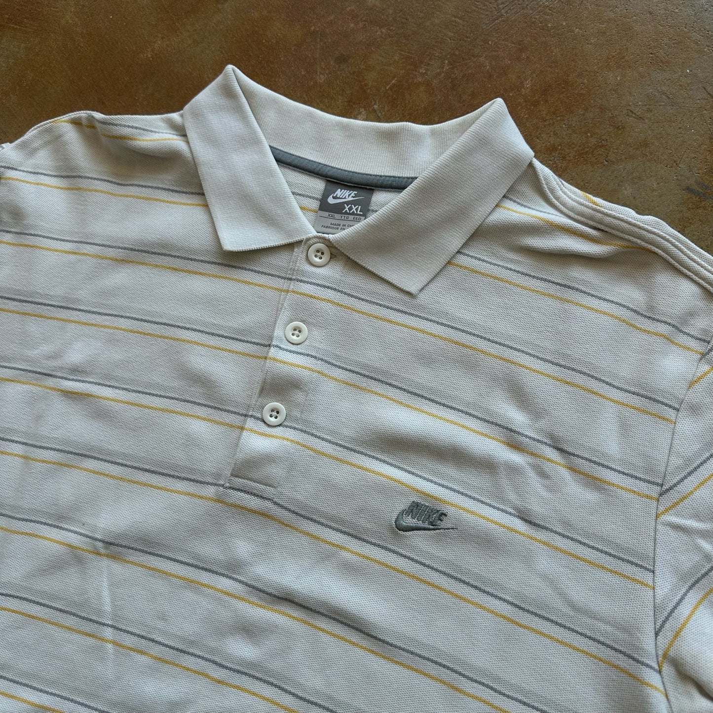 Nike Striped White Yellow Polo Shirt 00's - 2XL