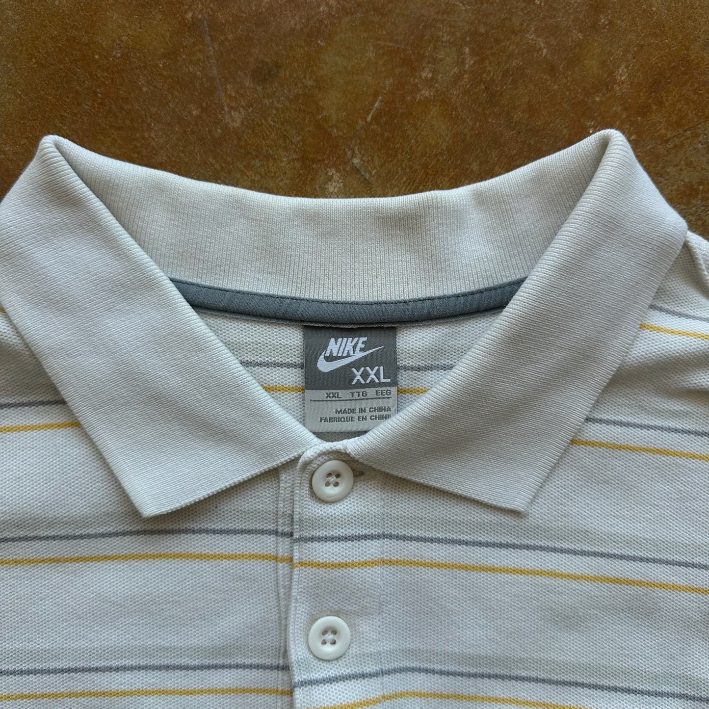 Nike Striped White Yellow Polo Shirt 00's - 2XL