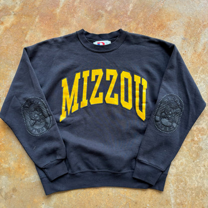 Mizzou Tigers University of Missouri Spellout Sweatshirt Elbow Crest 90's - L