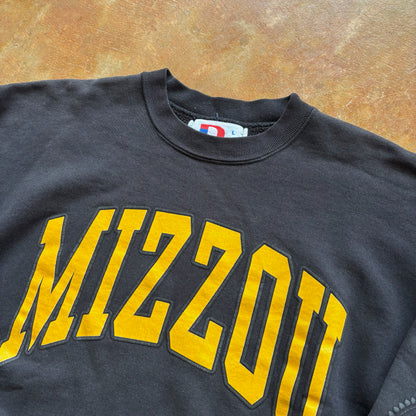 Mizzou Tigers University of Missouri Spellout Sweatshirt Elbow Crest 90's - L