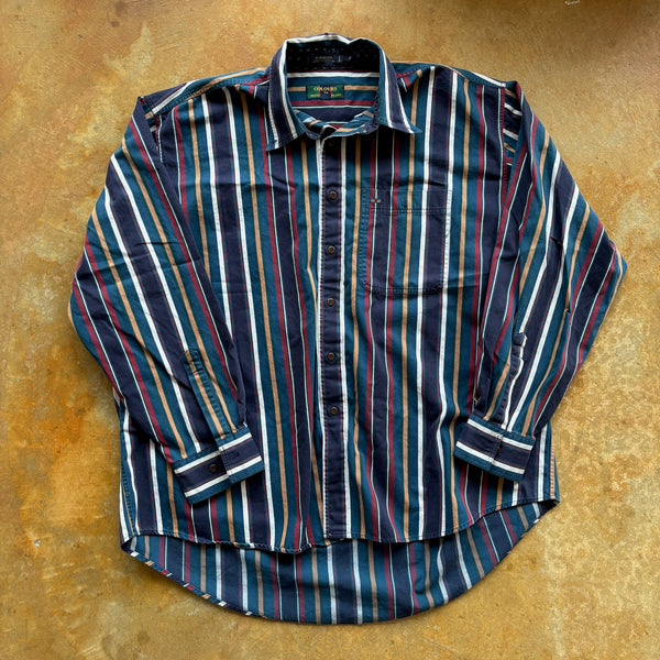 Colours Alexander Julian Striped Heavyweight Button Up Abstract Colorful 90's - XL