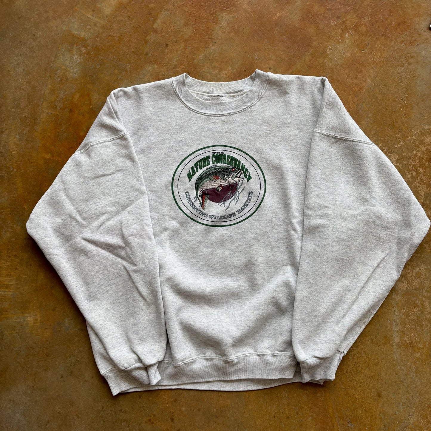 Nature Conservancy Nature Fish Bass Graphic Sweatshirt Crewneck 90's - XL