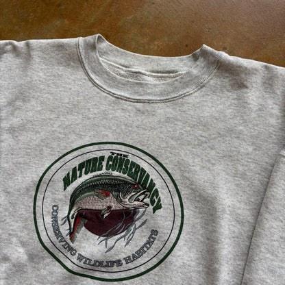 Nature Conservancy Nature Fish Bass Graphic Sweatshirt Crewneck 90's - XL