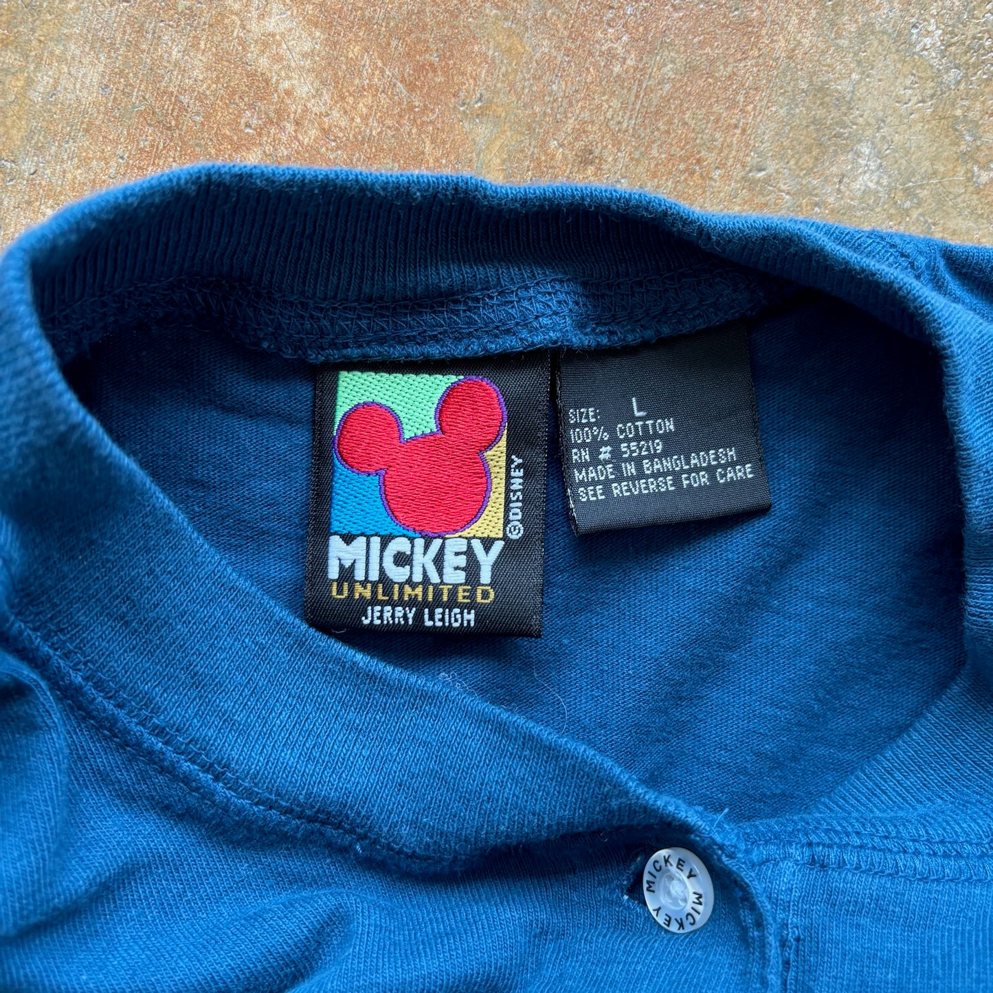 Mickey Unlimited Long Sleeve Henley Shirt Embroidered Paint Donald Duck Mickey 90's - M