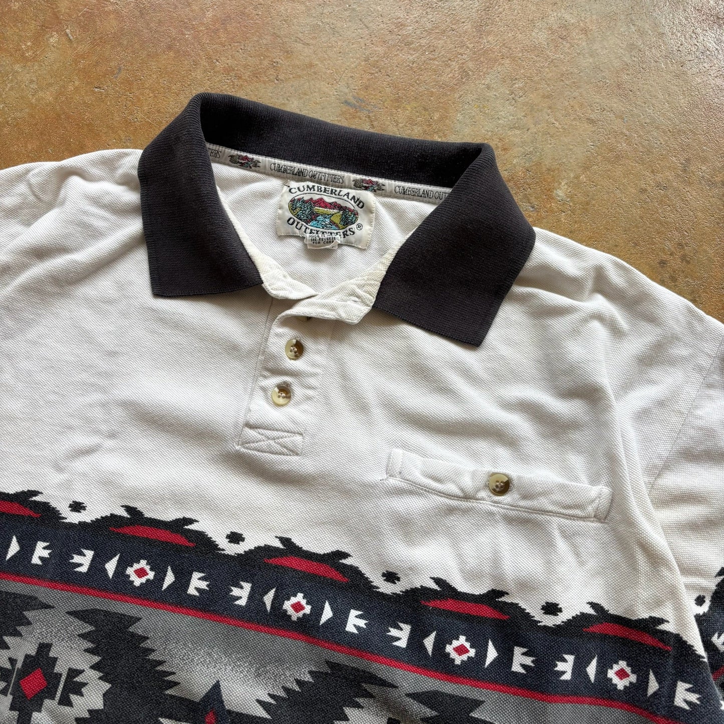 Cumberland Outfitters Aztec Pattern Polo Shirt Western 90's - L