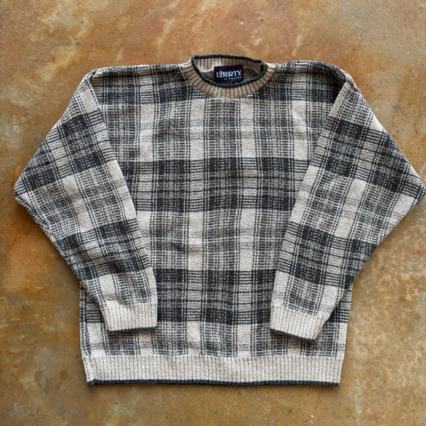 Liberty Plaid Knit Pattern Sweater Heavyweight 90's - L