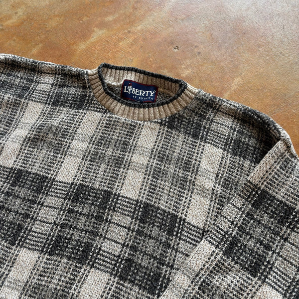 Liberty Plaid Knit Pattern Sweater Heavyweight 90's - L hover