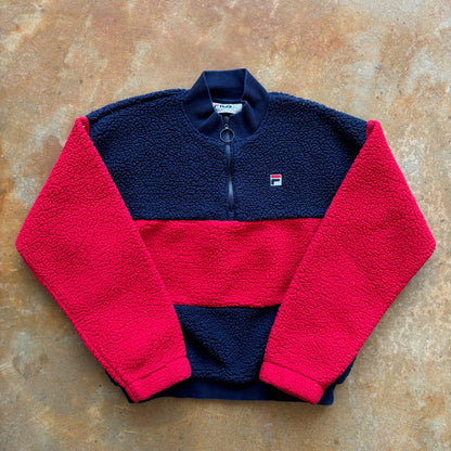 Fila Colorblock Fleece 1/2 Zip Jacket Fuzzy 90's - Womens L