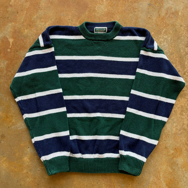 Ivy Club Classics Heavyweight Knit Striped Sweater Preppy 90's - L