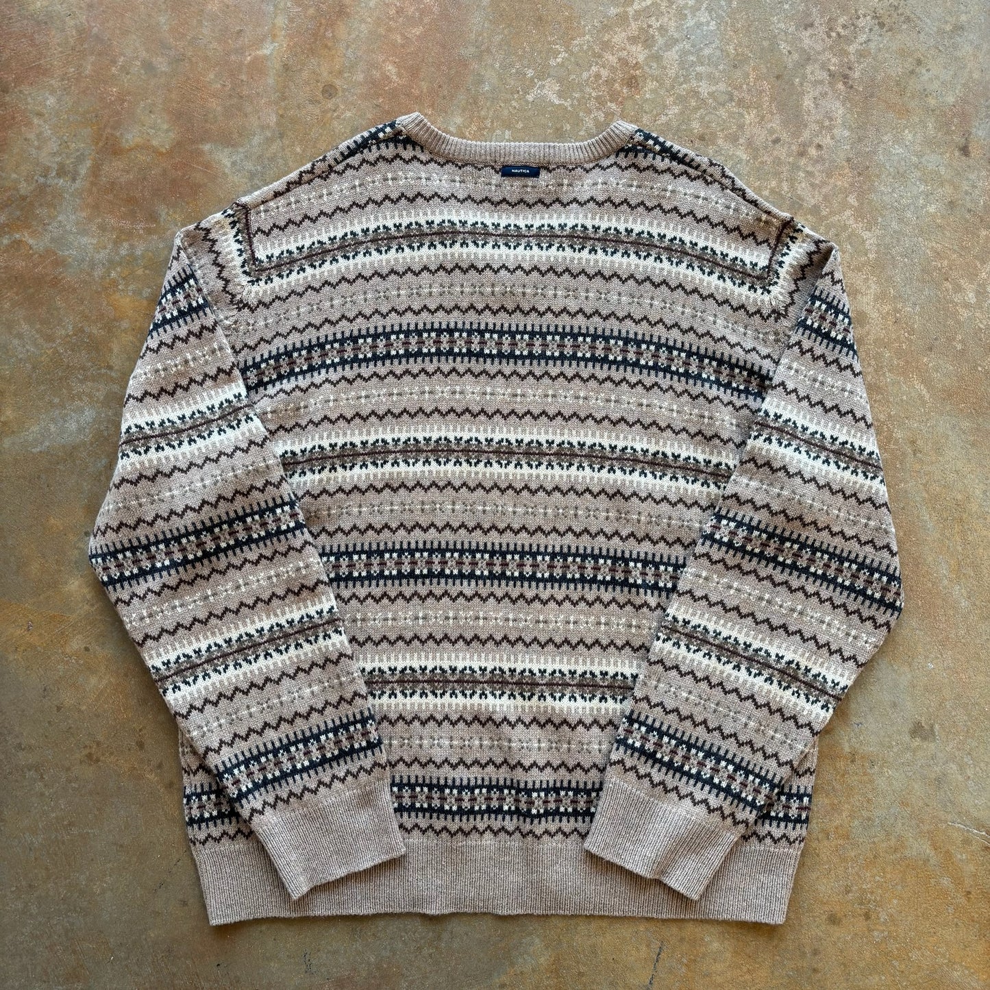 Nautica Fair Isle Pattern Wool Blend V Neck Sweater 90's - XL