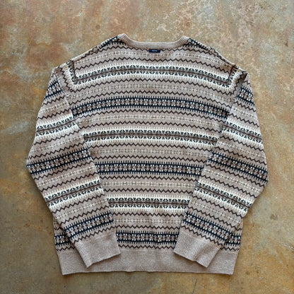Nautica Fair Isle Pattern Wool Blend V Neck Sweater 90's - XL