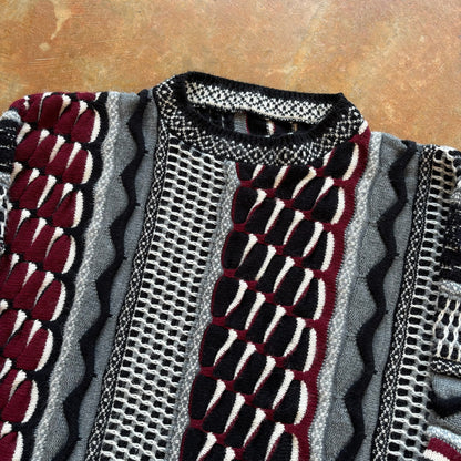 Textured 3D Abstract Cosby Coogi Style Sweater 90's - L