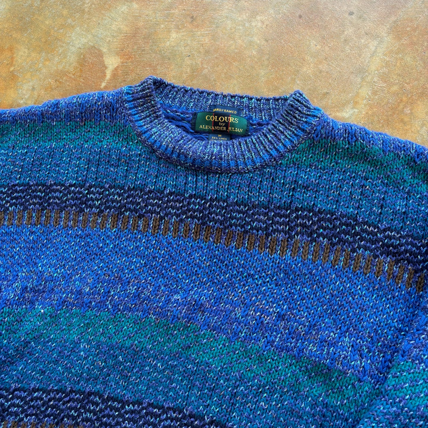 Colours Alexander Julian Heavyweight Knit Linen Blend Colorful Handframed Sweater 90's - S